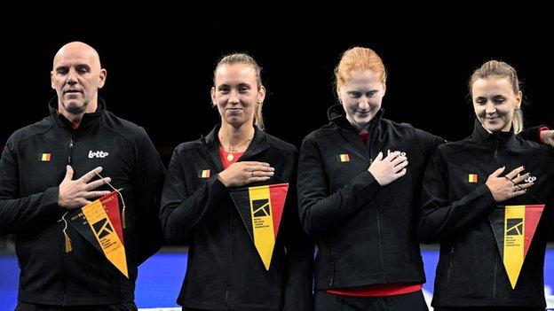 Elise Mertens and the Belgium team at the Billie Jean King Cup Finals in Glasgow