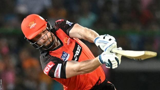 Sunrisers Hyderabad's Glenn Phillips plays a shot during the Indian Premier League (IPL) Twenty20 cricket match between Rajasthan Royals and Sunrisers Hyderabad