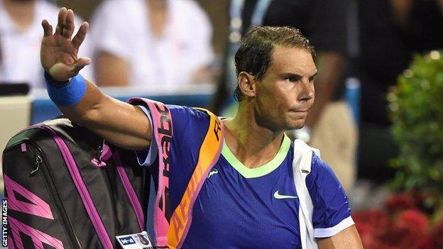 Rafael Nadal waves to the crowd after losing to Lloyd Harris in Washington in August
