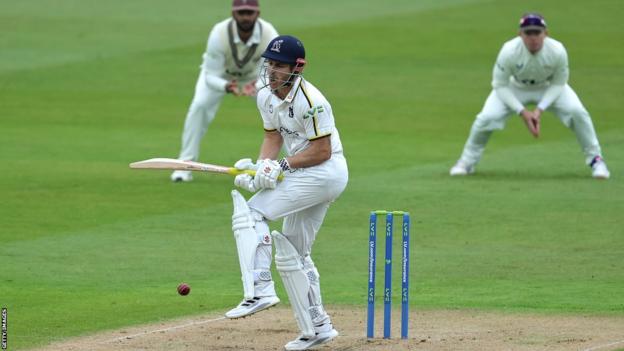 Sam Hain plays a shot for Warwickshire in the County Championship
