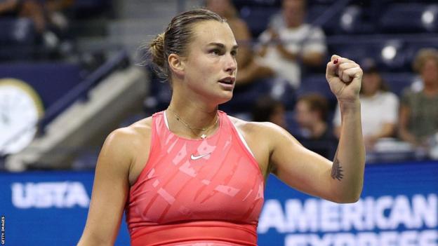 Aryna Sabalenka celebrates