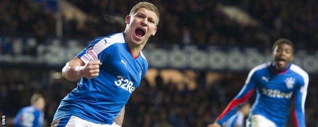 Rangers' Martyn Waghorn celebrates his goal against Morton