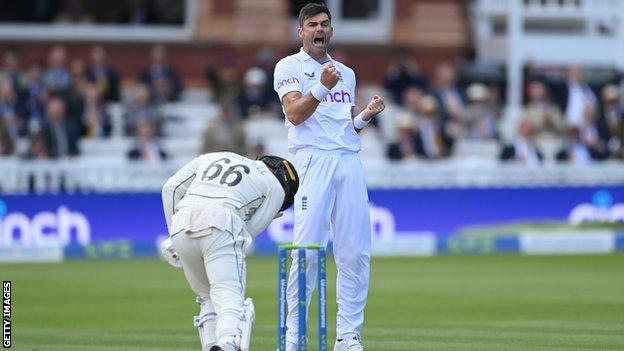 James Anderson celebrates a wicket