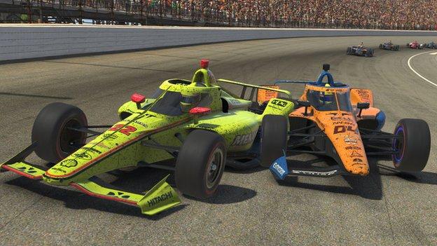 Lando Norris competing in a virtual Indy Car race