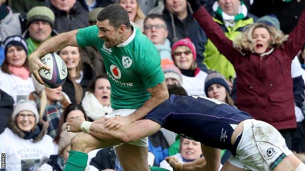 Rob Kearney is tackled by Sean Maitland as Scotland beat Ireland in the opening game of the 2017 Six Nations