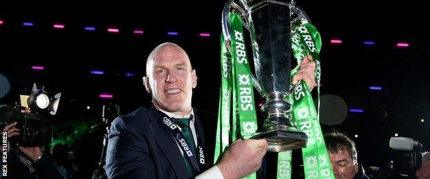 Paul O'Connell poses with the Six Nations trophy