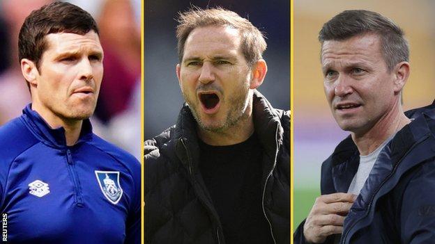 Burnley caretaker manager Mike Jackson (left), Everton boss Frank Lampard (centre) and Leeds United manager Jesse Marsch