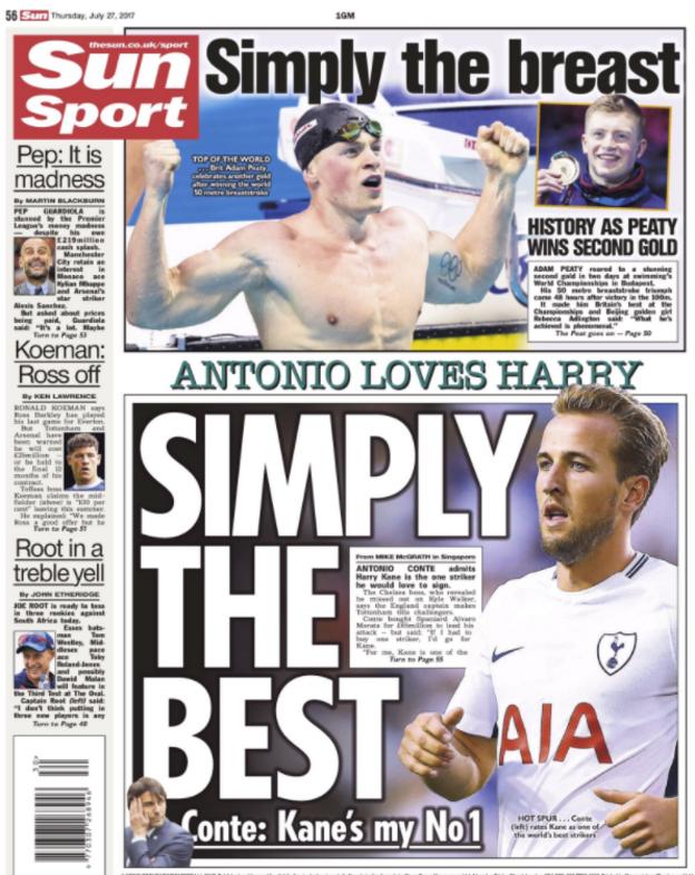The Sun back page on Thursday