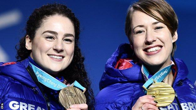 Laura Deas (left) won bronze at the 2018 Winter Olympics when British team-mate Lizzy Yarnold won gold