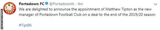 Portadown confirmed the appointment on Twitter