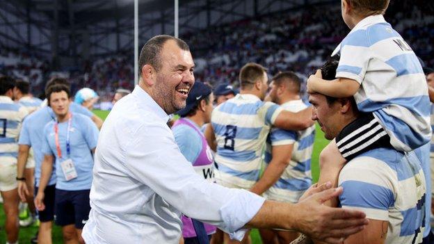 Michael Cheika smiling after the game