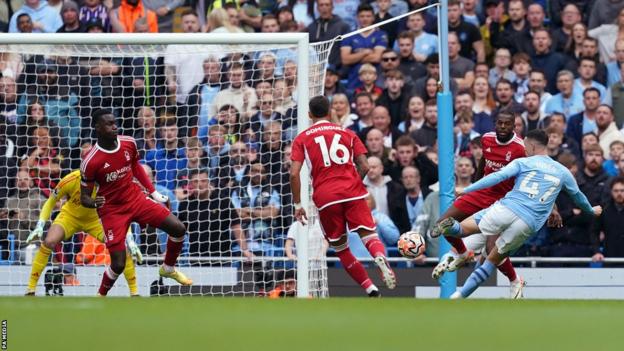 Phil Foden fires Manchester City ahead against Nottingham Forest