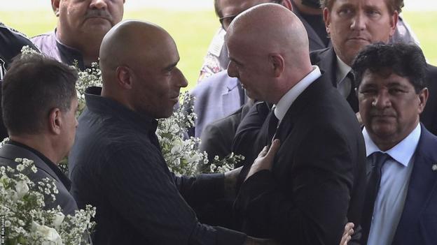 FIFA President Gianni Infantino with Pele's son Edinho