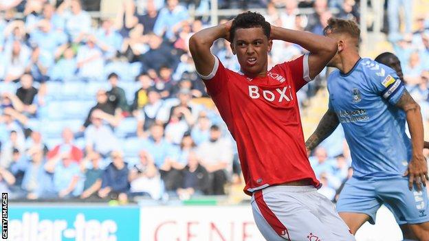 Brennan Johnson in action for Nottingham Forest against Coventry on the opening day of the season