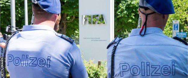 Two policemen outside Fifa HQ