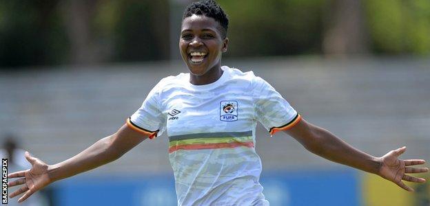 Uganda's Joan Nabirye celebrates a goal