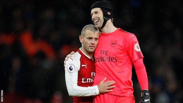 Arsenal's Petr Cech (right) and Jack Wilshere