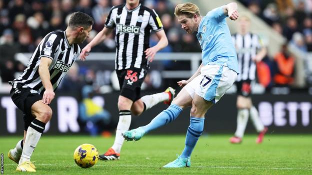 Man City's Kevin de Bruyne equalises against Newcastle in the Premier League