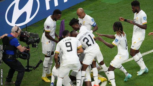 Ghana celebrate their second goal