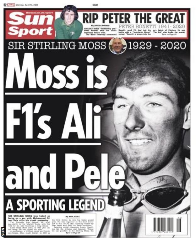 The back page of Monday's Sun