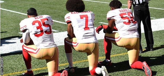 San Francisco 49ers players take a knee in 2016