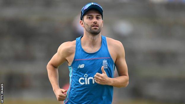 England fast bowler Mark Wood jogs in training