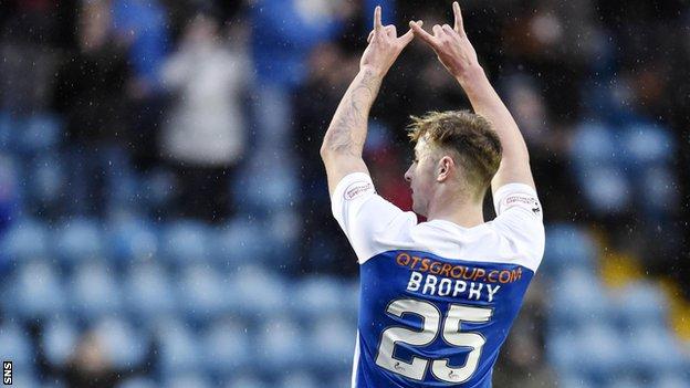Kilmarnock substitute Eamonn Brophy celebrates scoring against Brora Rangers