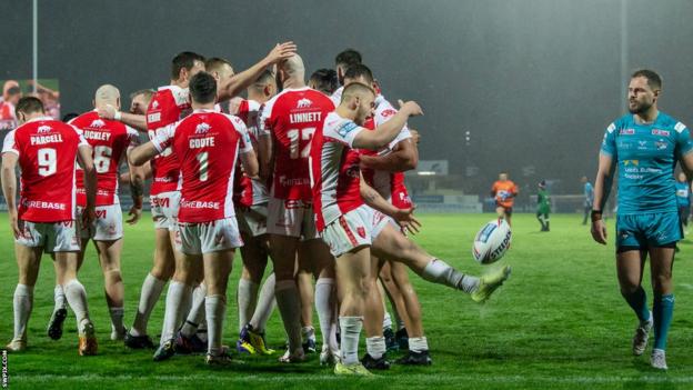 Hull KR celebrate a try against Leeds