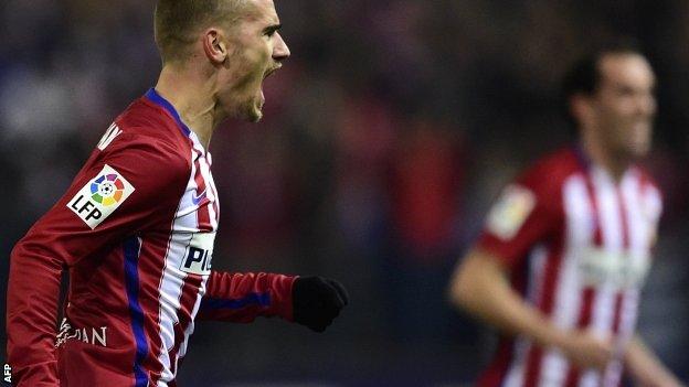 Antoine Griezmann celebrates his winning goal for Atletico Madrid against Athletic Bilbao