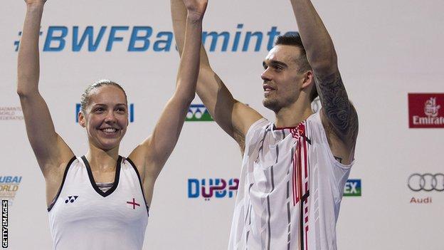 Chris and Gabby Adcock celebrate their win at the World Superseries Finals