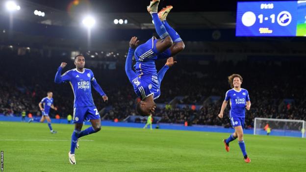 Patson Daka celebrates his goal for Leicester against Millwall with a flip