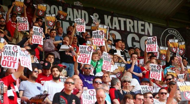 Charlton fans protest at a match