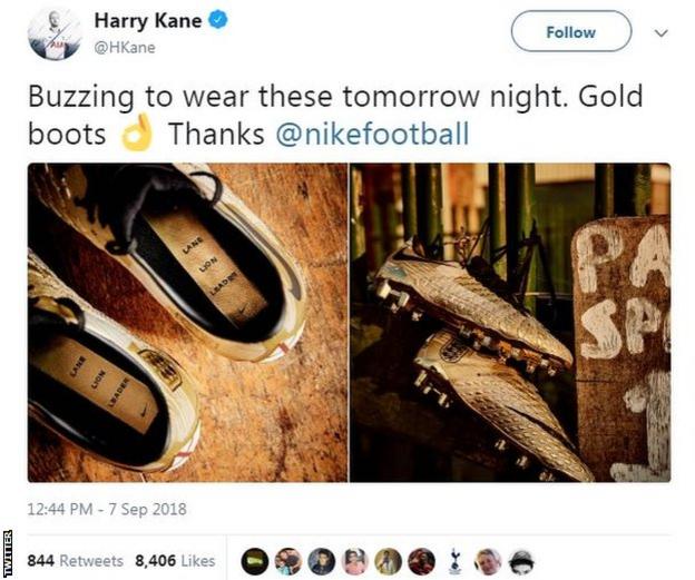 England captain Harry Kane shared his delight at receiving the boots from Nike, saying he was "buzzing"