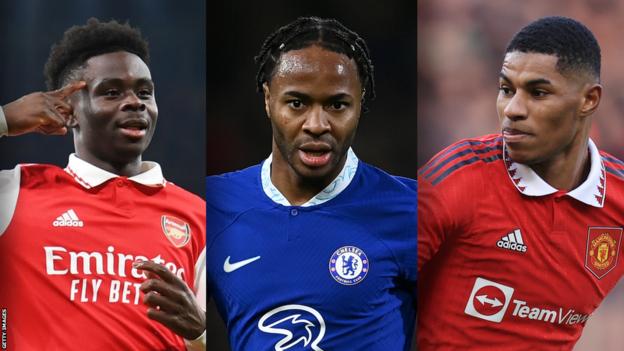 Arsenal's Bukayo Saka, Chelsea's Raheem Sterling and Manchester United's Marcus Rashford