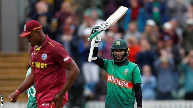 Shakib Al Hasan celebrates hitting a century for Bangladesh