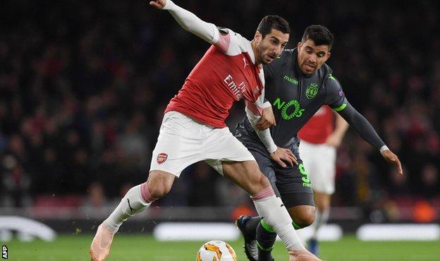 Henrikh Mkhitaryan in action for Arsenal against Sporting Lisbon