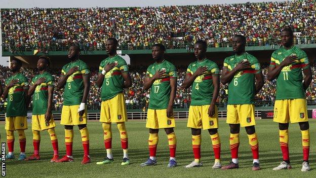 Mali players ahead of the home leg of their World Cup qualifying play-off against Tunisia
