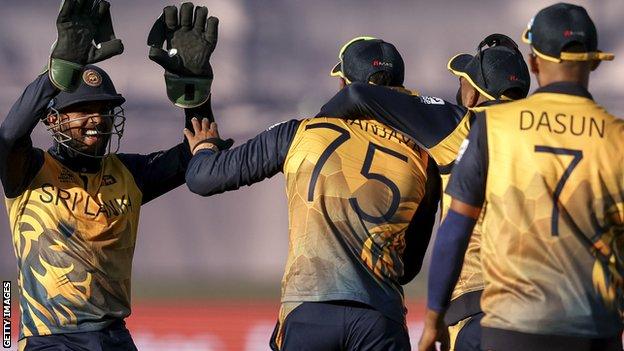 Sri Lanka fielders celebrating a wicket