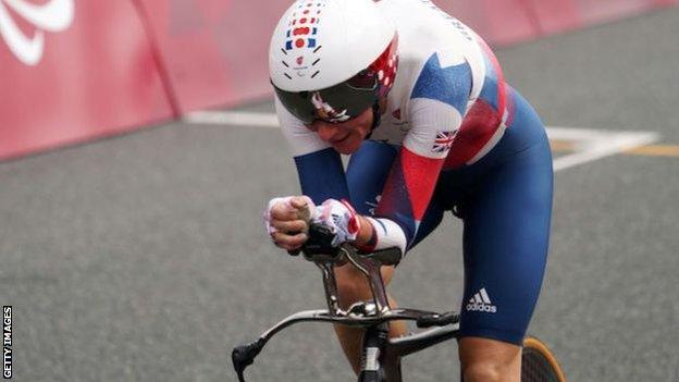 Dame Sarah Storey competing in the C5 Time Trial at the Tokyo Paralympic Games