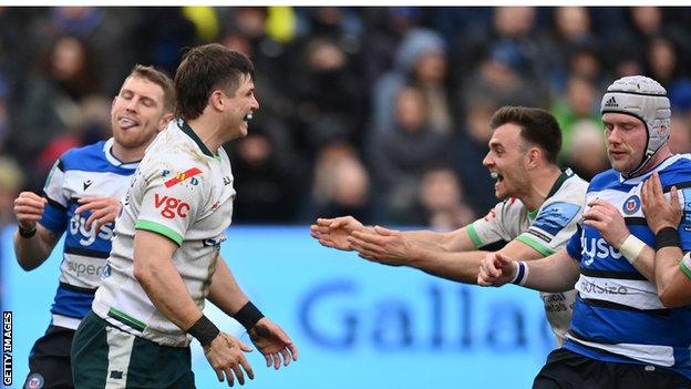 Barend van Rensburg (left) scored London Irish's third try against Bath