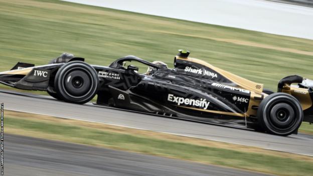 The modified Formula 2 car that will star in the new Formula 1 movie, 'Apex', out on track at Silverstone