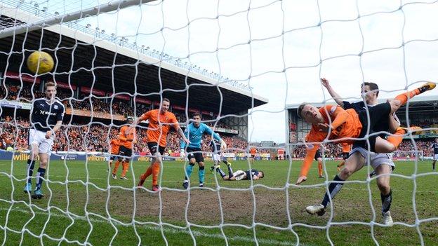 Billy Mckay scores for Dundee United against Dundee