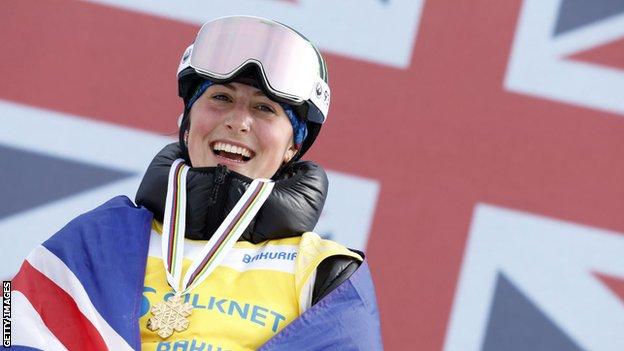 Mia Brookes celebrates aft  winning women's slopestyle golden  successful  Georgia