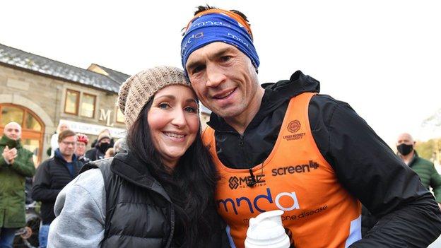 Kevin Sinfield and his wife Jane after his seventh marathon in seven days