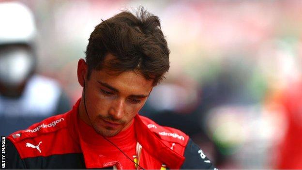 Leclerc looking dejected after spinning out from third position with 10 laps remaining in Imola, in April