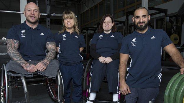 The GB powerlifting team of Micky Yule, Zoe Newson, Natalie Blake and Ali Jawad
