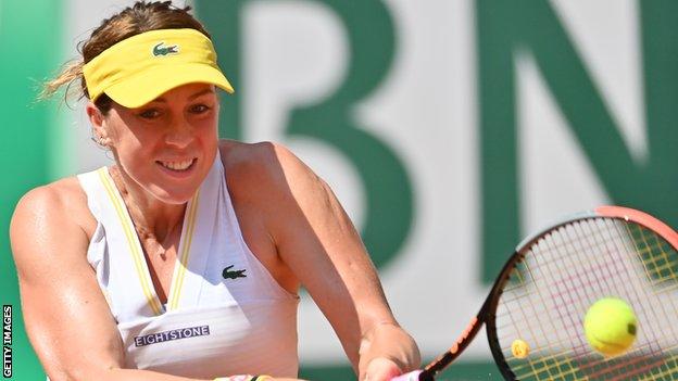 Anastasia Pavlyuchenkova hits a return in the French Open semi-final