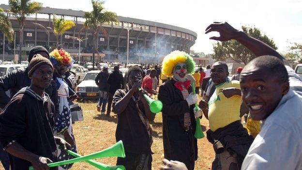Fans outside the National Sport Stadium in Harare