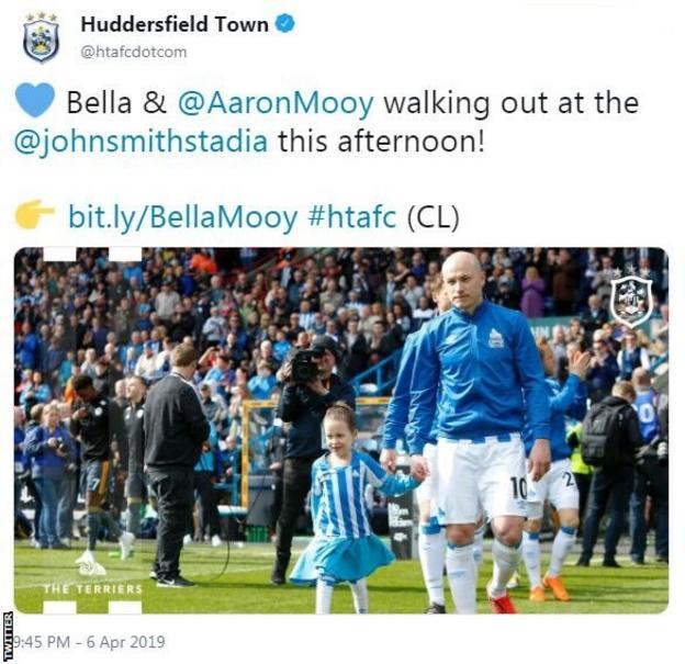 Huddersfield Town tweet: &amp;quot;Bella and Aaron Mooy walking out at the John Smith's Stadium this afternoon!&amp;quot;