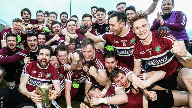 St Mary's celebrate their surprise win over UCD in the 2017 Sigerson Cup final